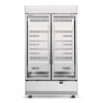 BME1200N A 2 door glass door commercial fridge, lit sign