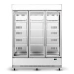 BME1200N A 3 door glass door commercial fridge, lit sign