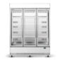 BME1200N A 3 door glass door commercial fridge, lit sign